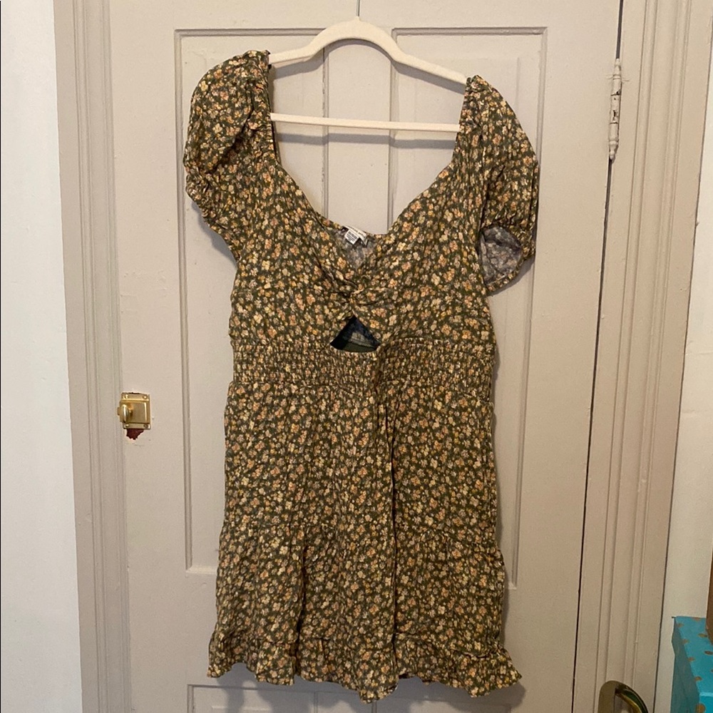 American Eagle Outfitters Tan Cream Puff Sleeve Mini Dress
